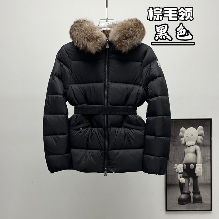 Clothing Moncler belted down jacket with fur collar Black