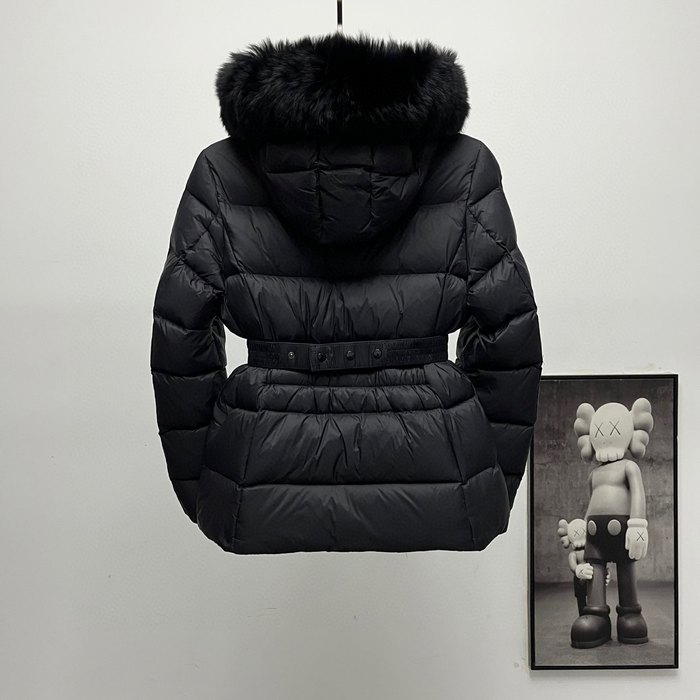 Clothing Moncler belted down jacket with fur collar Black