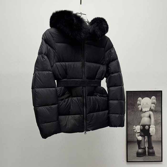 Clothing Moncler belted down jacket with fur collar Black
