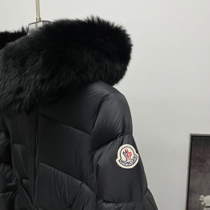 Clothing Moncler belted down jacket with fur collar Black