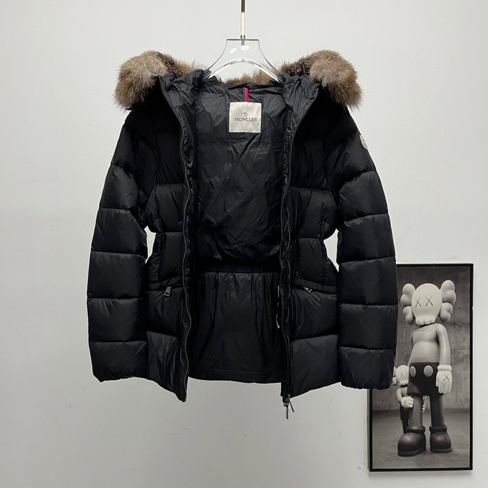 Clothing Moncler belted down jacket with fur collar Black