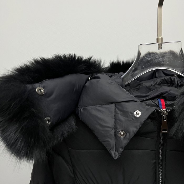 Clothing Moncler belted down jacket with fur collar Black