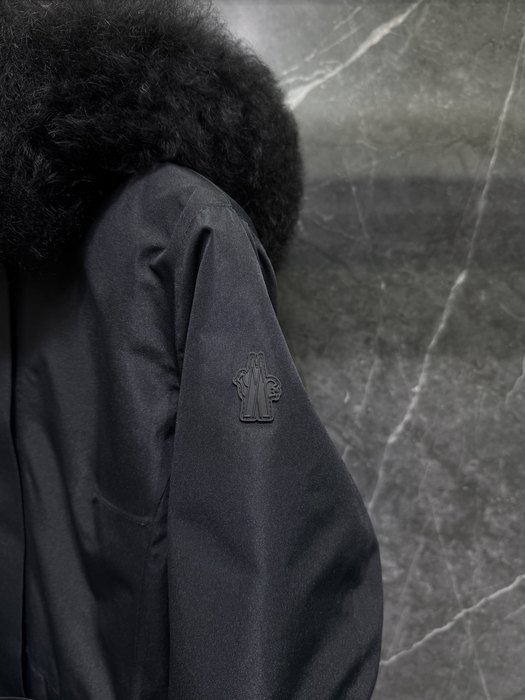 Clothing Moncler fur collar belted jacket Black