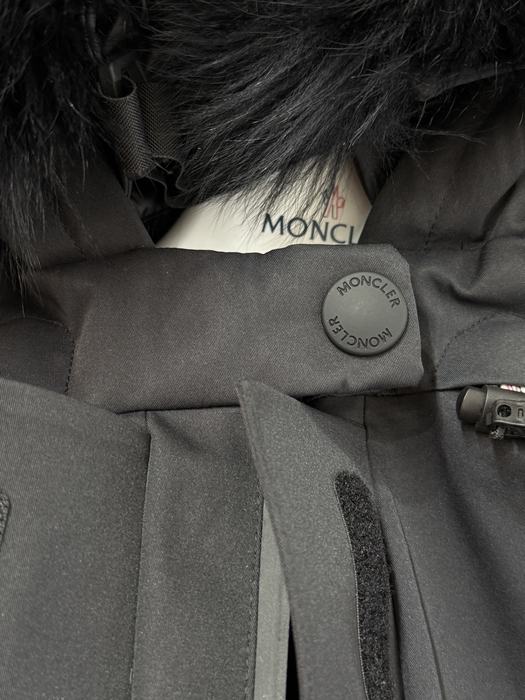 Clothing Moncler fur hood belted jacket Black
