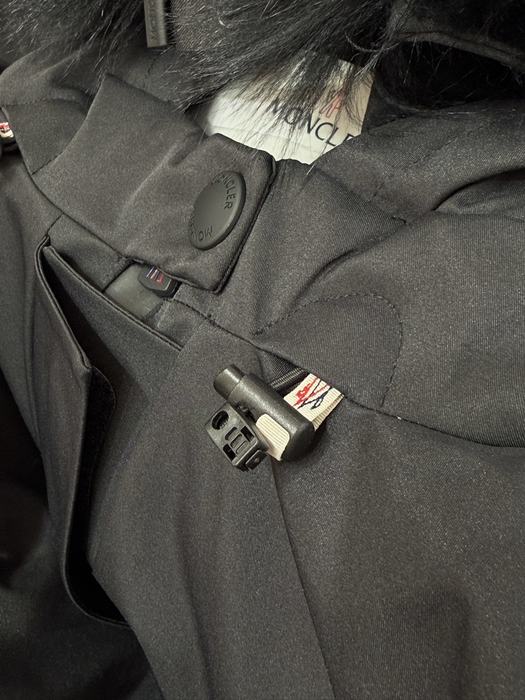 Clothing Moncler fur hood belted jacket Black