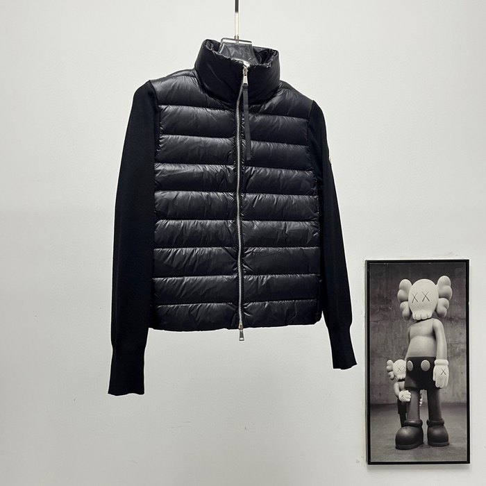 Clothing Moncler knitted panel padded jacket Black