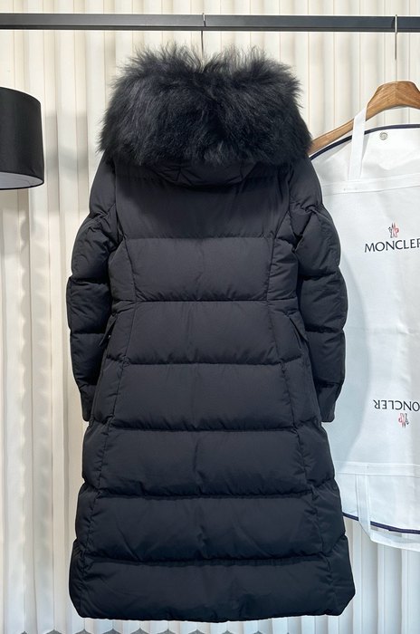 Clothing Moncler long down jacket with fur hood Black