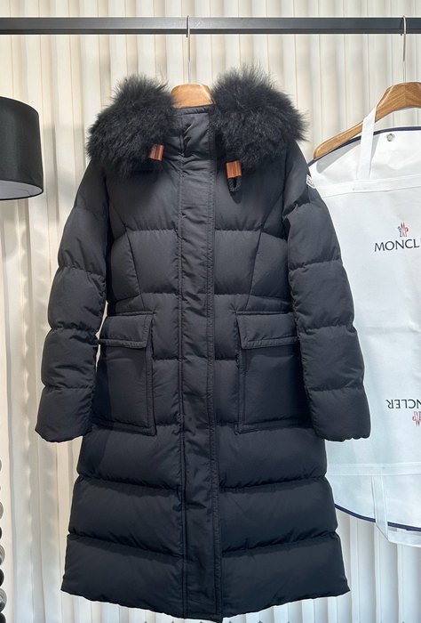 Clothing Moncler long down jacket with fur hood Black