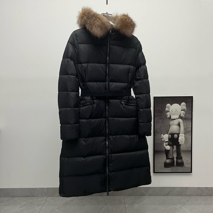 Clothing Moncler long padded coat with fur collar Black