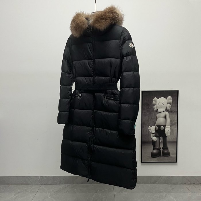 Clothing Moncler long padded coat with fur collar Black