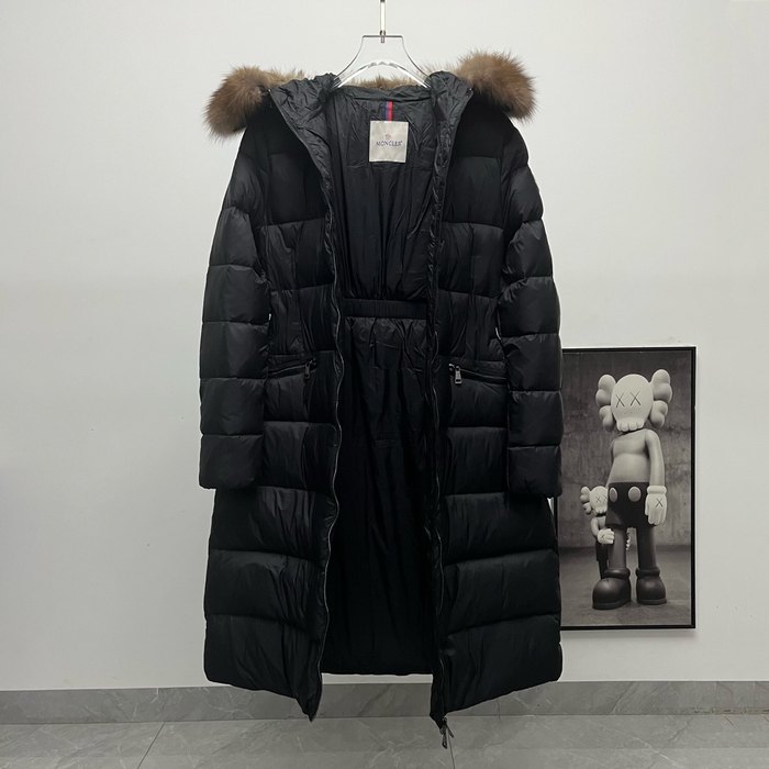 Clothing Moncler long padded coat with fur collar Black