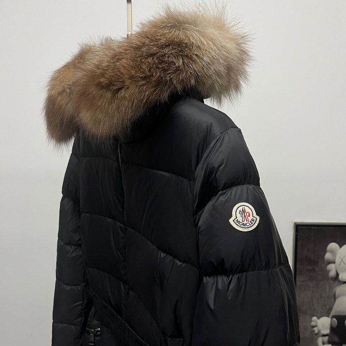 Clothing Moncler long padded coat with fur collar Black