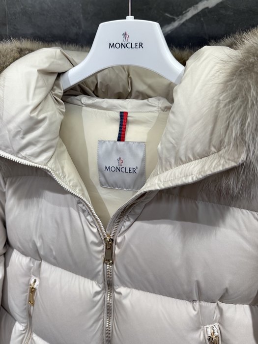 Clothing Moncler puffer jacket with fur hood Beige 001