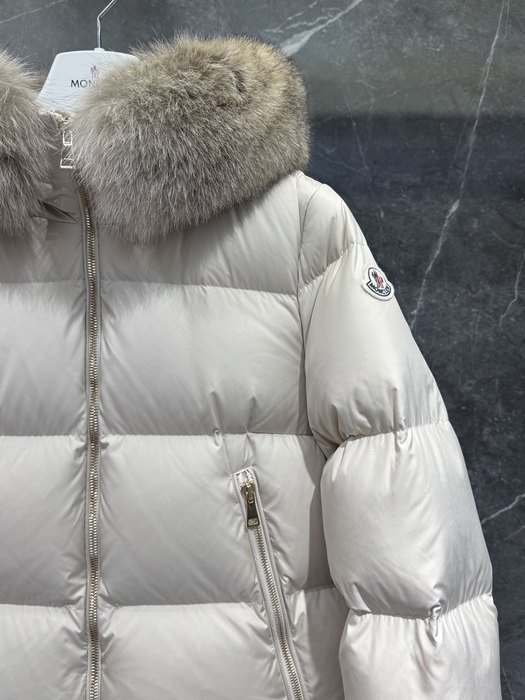 Clothing Moncler puffer jacket with fur hood Beige 001