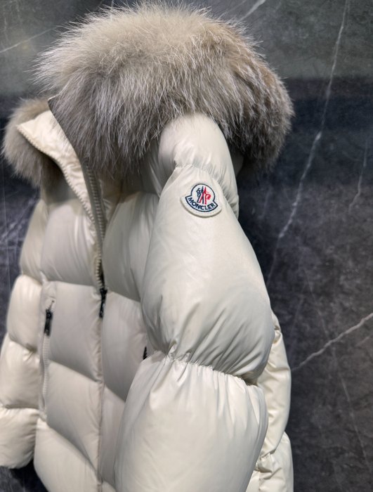Clothing Moncler puffer jacket with fur hood Beige 002