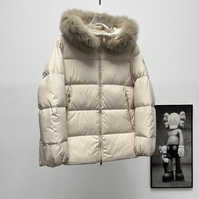 Clothing Moncler puffer jacket with fur hood Beige