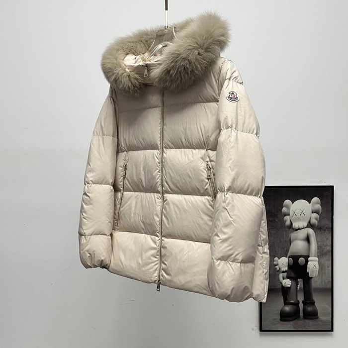 Clothing Moncler puffer jacket with fur hood Beige