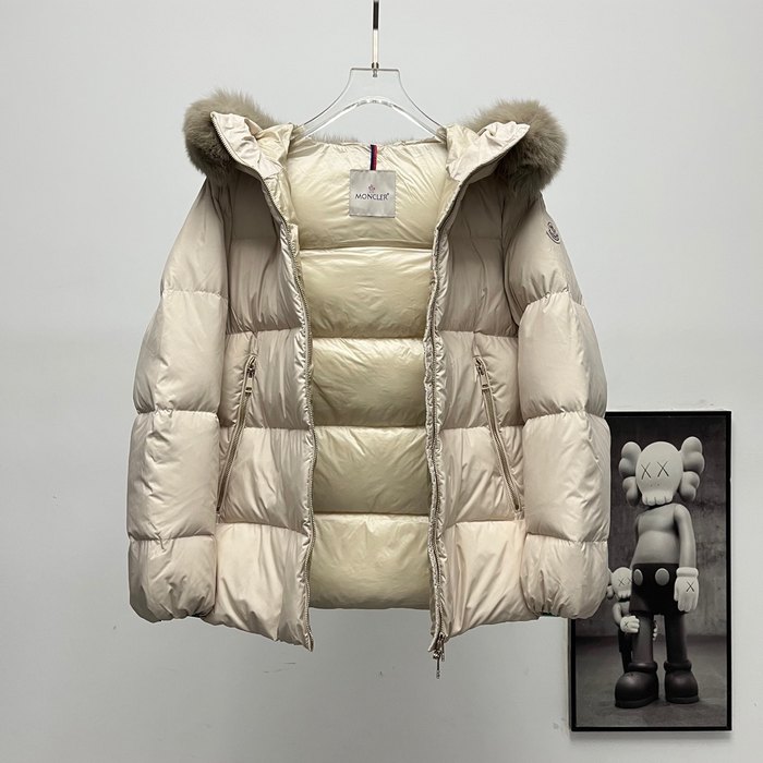 Clothing Moncler puffer jacket with fur hood Beige