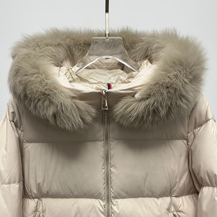 Clothing Moncler puffer jacket with fur hood Beige
