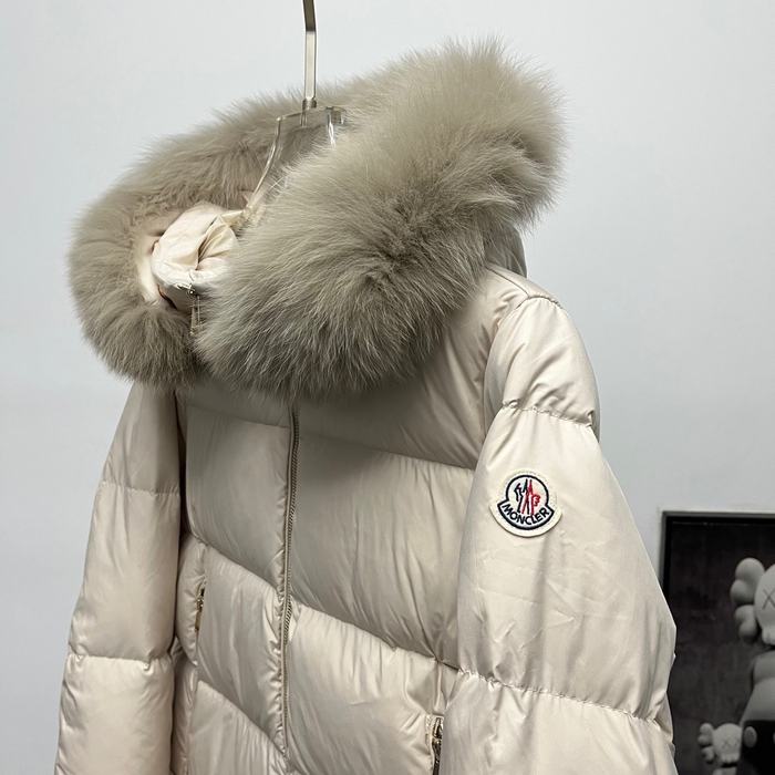 Clothing Moncler puffer jacket with fur hood Beige