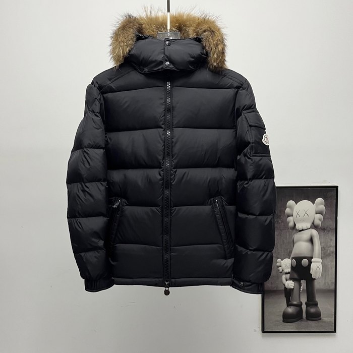 Clothing Moncler puffer jacket with fur hood Black