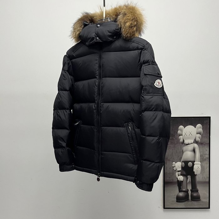 Clothing Moncler puffer jacket with fur hood Black