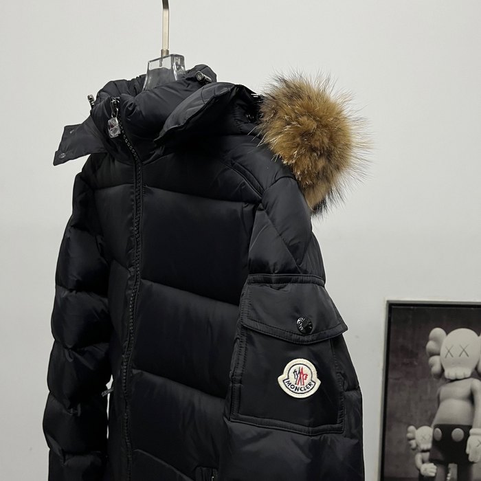 Clothing Moncler puffer jacket with fur hood Black