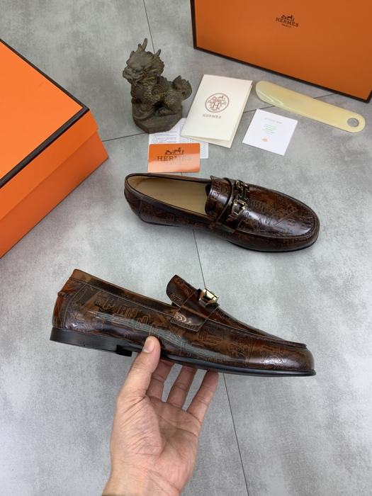 Shoes Hermès men's loafer embossed leather Brown Size 39 44