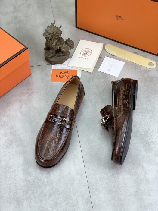 Shoes Hermès men's loafer embossed leather Brown Size 39 44
