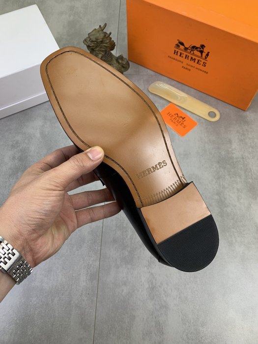 Shoes Hermes Men's Leather Loafers Black Size 38 47