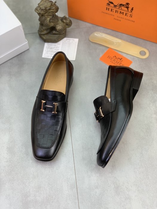 Shoes Hermes Men's Leather Loafers Black Size 38 47