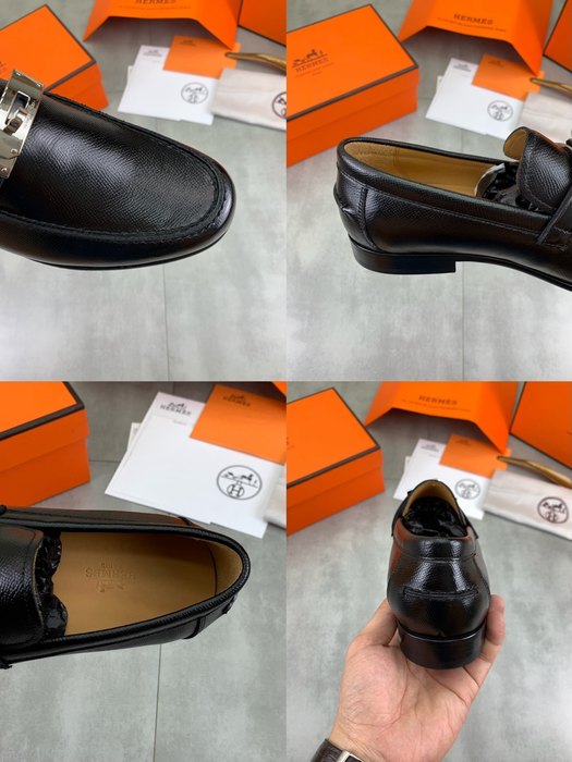 Shoes Hermes men's leather loafers Black Size 39 44 001