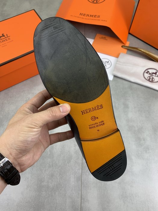 Shoes Hermes men's leather loafers Black Size 39 44 001