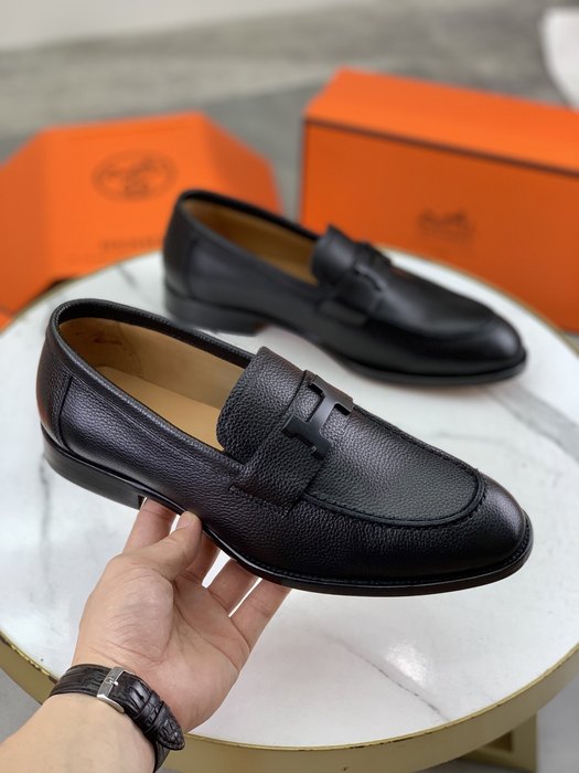 Shoes Hermes men's leather loafers Black Size 39 44 002
