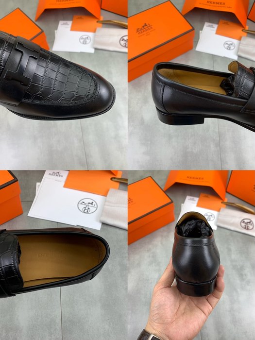 Shoes Hermes men's leather loafers Black Size 39 44 003