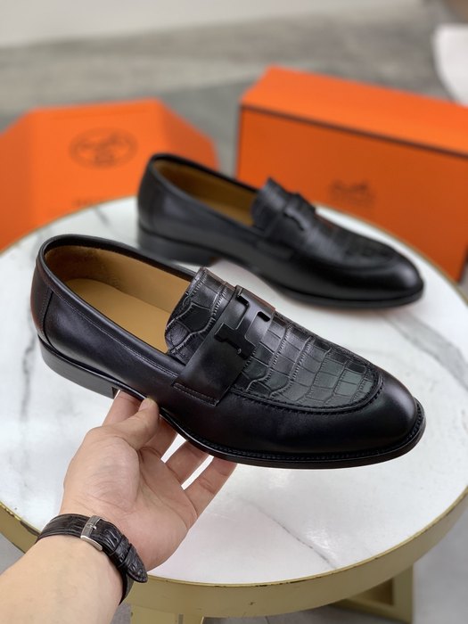 Shoes Hermes men's leather loafers Black Size 39 44 003