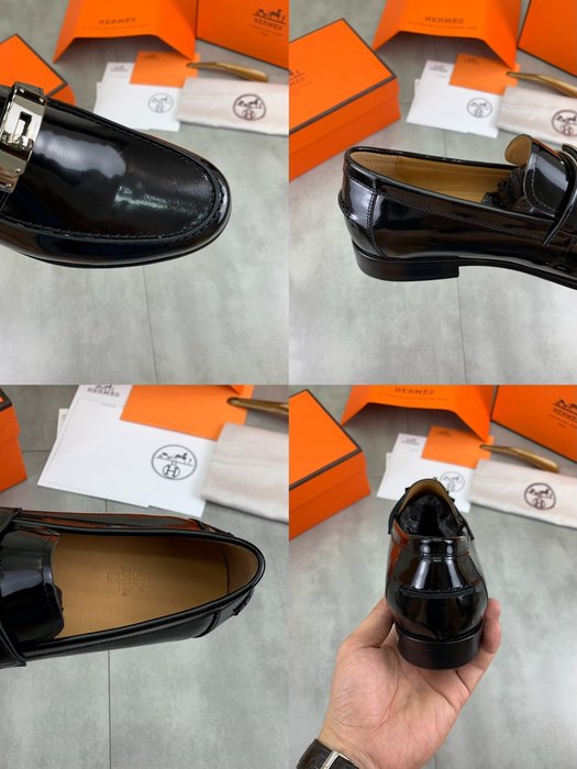 Shoes Hermes men's leather loafers Black Size 39 44
