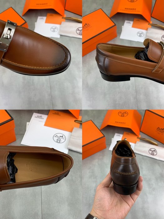 Shoes Hermes men's leather loafers Brown Size 39 44 001