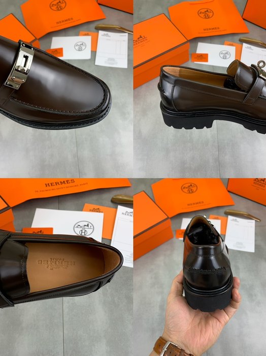 Shoes Hermes men's leather loafers Brown Size 39 44