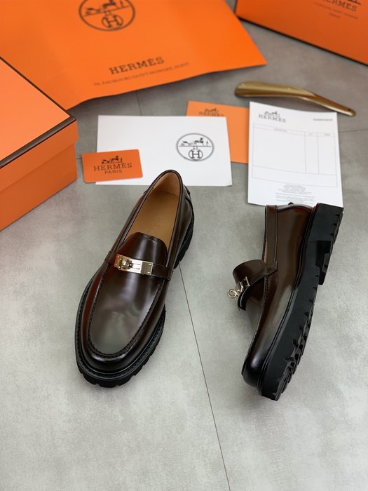 Shoes Hermes men's leather loafers Brown Size 39 44