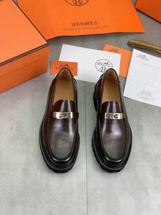Shoes Hermes men's leather loafers Brown Size 39 44