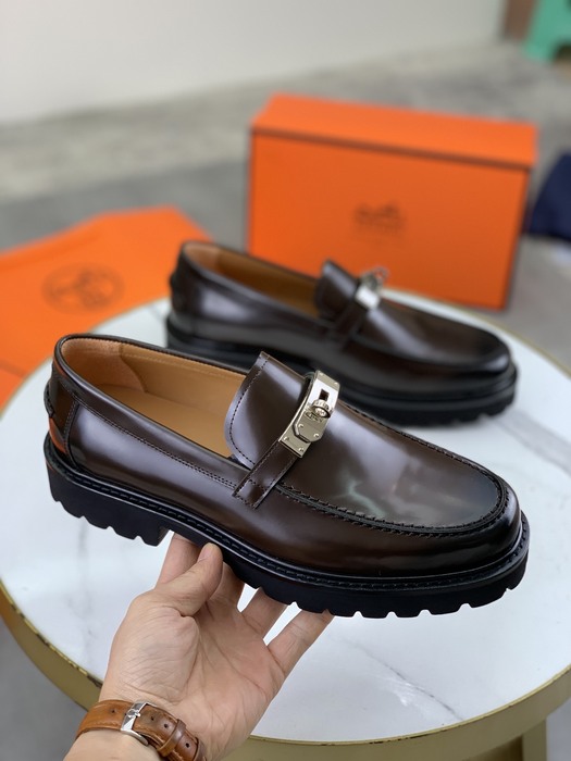 Shoes Hermes men's leather loafers Brown Size 39 44