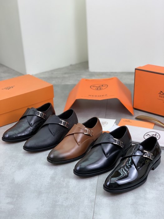 Shoes Hermes men's leather monk strap Black Size 39 44