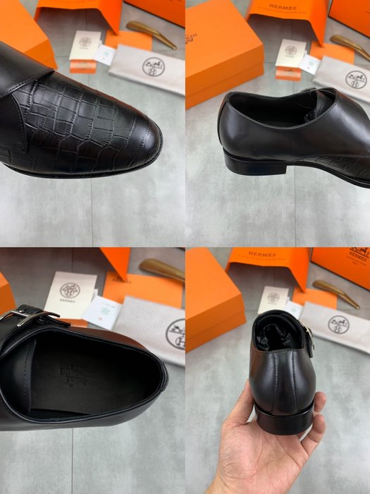 Shoes Hermes men's leather monk strap Black Size 39 44