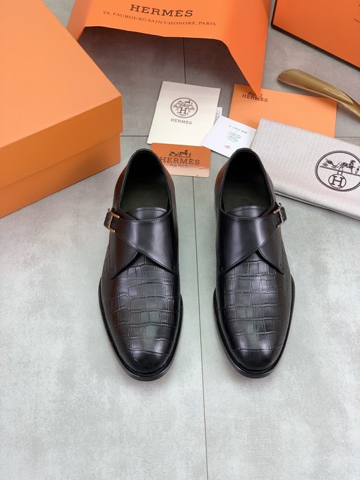 Shoes Hermes men's leather monk strap Black Size 39 44