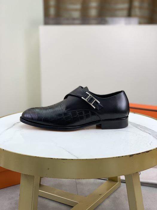 Shoes Hermes men's leather monk strap Black Size 39 44