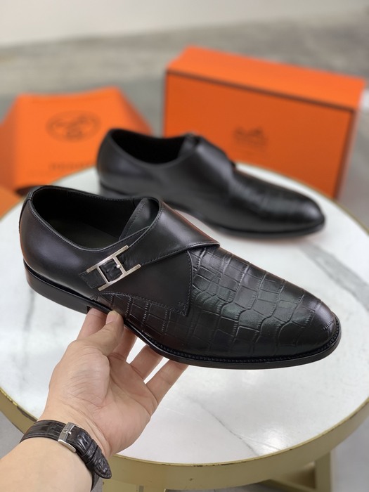 Shoes Hermes men's leather monk strap Black Size 39 44