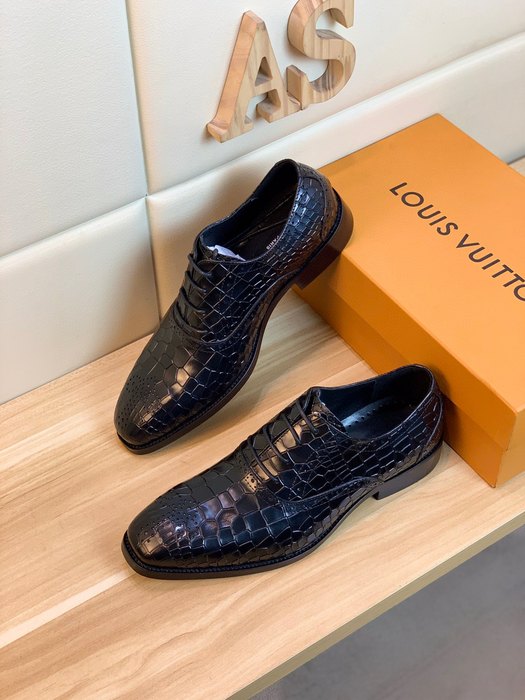 Shoes Louis Vuitton croco embossed leather derby Black