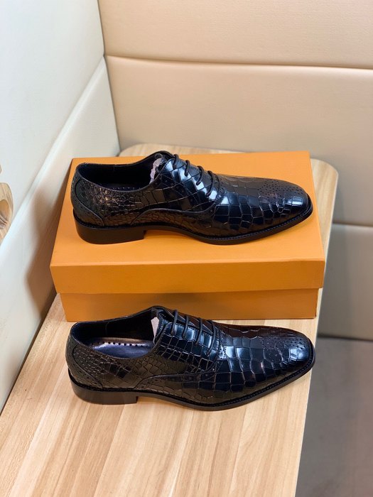 Shoes Louis Vuitton croco embossed leather derby Black