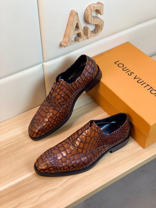 Shoes Louis Vuitton crocodile embossed leather derby Brown